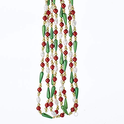 Kurt Adler 9 Plastic Gold, Red Green & White Pearl Round Bead With Water Drop Bead Hand Strung Garland