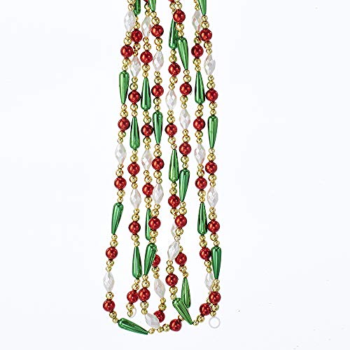 Kurt Adler 9 Plastic Gold, Red Green & White Pearl Round Bead With Water Drop Bead Hand Strung Garland
