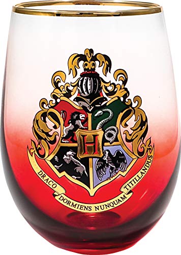 Spoontiques Officially Licensed Harry Potter Hogwarts Crest Stemless Wine Glass - 14 Ounces