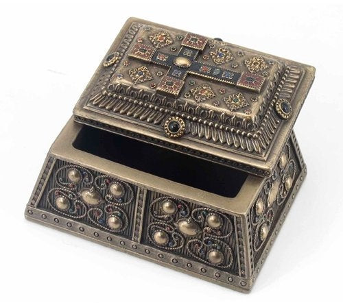 Unicorn Studio 3.88 Inch Medieval Style Cross Decorative Trinket Box, Bronze Color