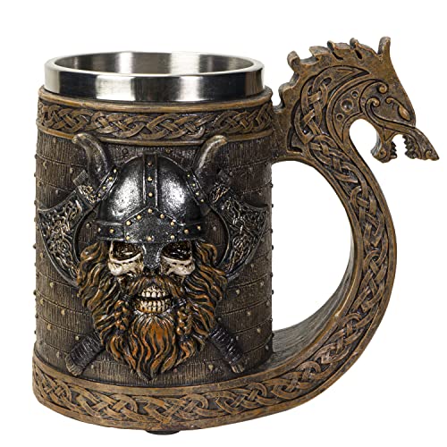 Pacific Trading Summit Collection Viking Skull Horned Warrior Viking Longship Beer Stein Tankard Mug with Removable Stainless Steel Insert 20 fl oz