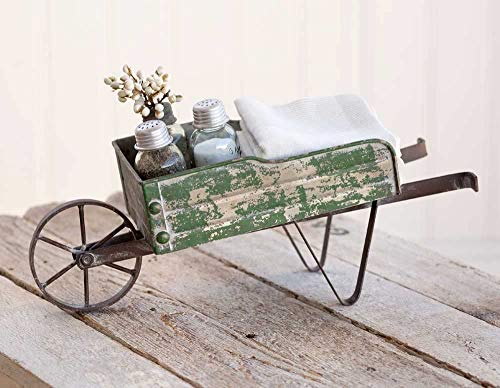 CTW Distressed Green Tabletop Wheelbarrow Kitchen Caddy