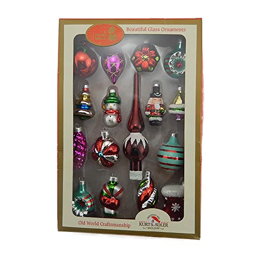 Kurt Adler Adler 1.75-5.5-Inch Early Years Miniature Glass, 16 Piece Set Ornaments, Multi