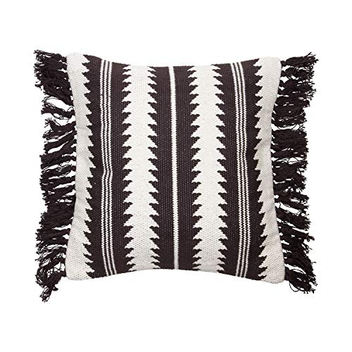Foreside Home & Garden Black and White 20 x 20 inch Decorative Cotton Throw Pillow Cover with Insert and Hand Tied Fringe
