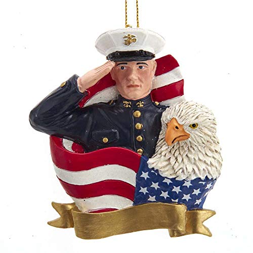 Kurt Adler MC2201 U.S Marine Corps with American Flag and Eagle Hanging Ornament for Personalization, 4-inch Height