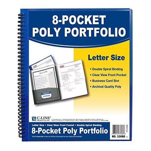 Pens C-Line 8-Pocket Spiral-Bound Poly Portfolio, Letter Size, 1 Portfolio, Color May Vary (33080)