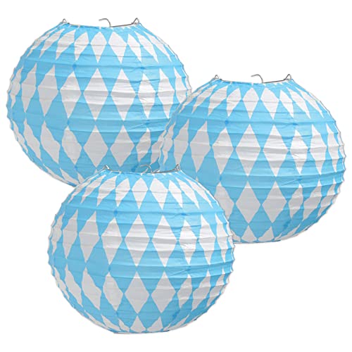 Beistle Oktoberfest Paper Lanterns, 9-1/2-Inch, Blue/White