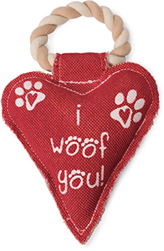 Pavilion Gift Company Red Heart Shaped "I Woof You!" Canvas and Rope Dog Squeaky Toy