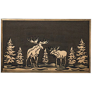 Larry Traverso Pine and Moose Pin Dot Rubber Doormat, 18 x 30 inches, High-Traction, Year-Round Use, Low Profile, Black with Brushed Copper Finish