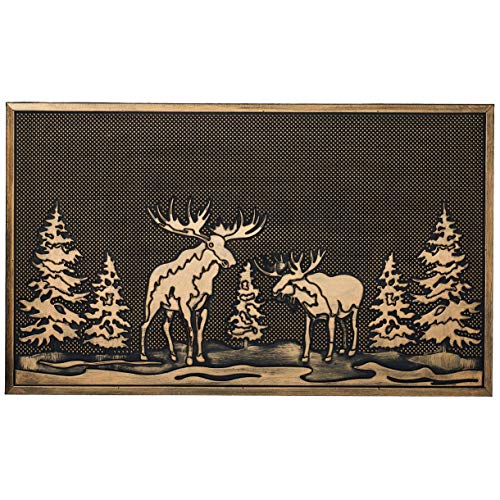 Larry Traverso Pine and Moose Pin Dot Rubber Doormat, 18 x 30 inches, High-Traction, Year-Round Use, Low Profile, Black with Brushed Copper Finish
