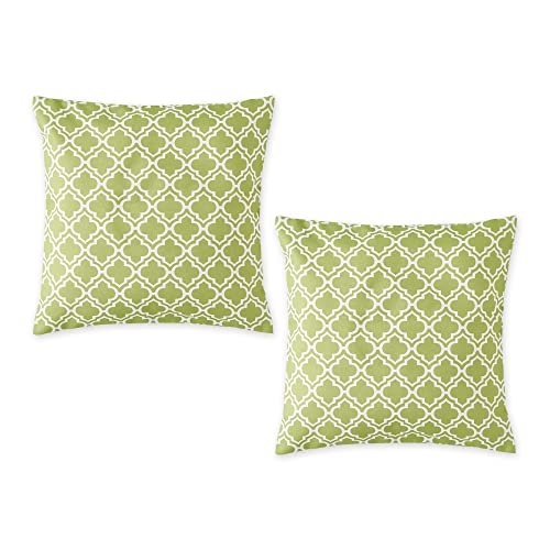 DII Design Throw Pillow Cover Collection Outdoor Water Repellent Polyester, Reversible, 18x18, Green Lattice, 2 Piece