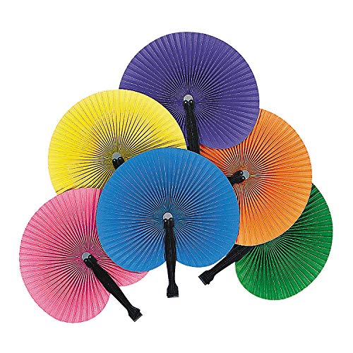 Fun Express - SoliD-Color Paper Fans - Party Supplies - Favors - Fans - 12 Pieces