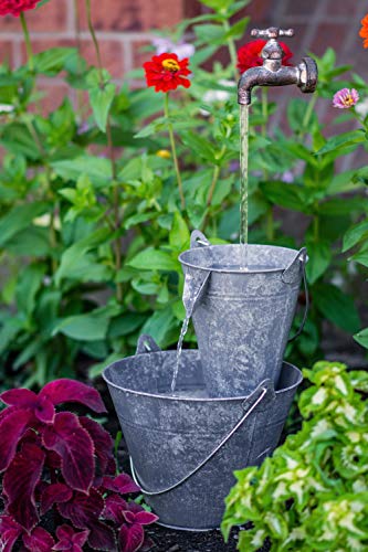 Hi Line Gift Ltd Fountain-Zinc Metal Pails with Tap & LED Light, Multi