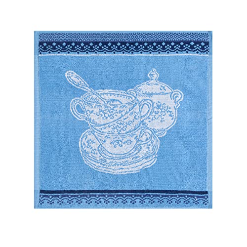 Coucke 50x50 CM Terry Square Kitchen Towel, Ancien Tableware Design, Machine washable