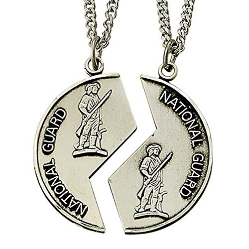 True Faith Jewelry Sterling Silver Two-Piece Mizpah Coin Medal National Guard Service Charm Pendant Necklace Set, 1 1/8 Inch