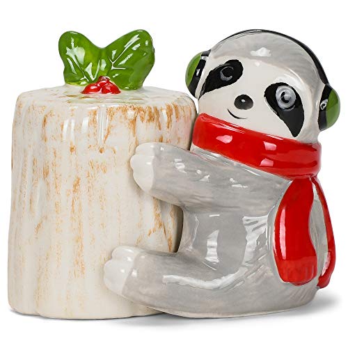 Boston Warehouse Holiday Sloth Silver 3 x 2 Earthenware Christmas Salt And Pepper Set
