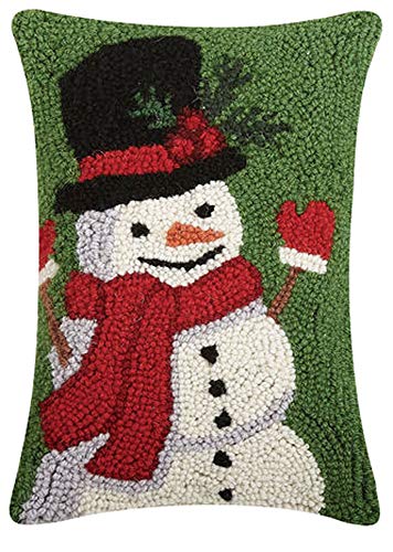 Peking Handicraft Happy Christmas Snowman Hooked Pillow - 8" x 12"