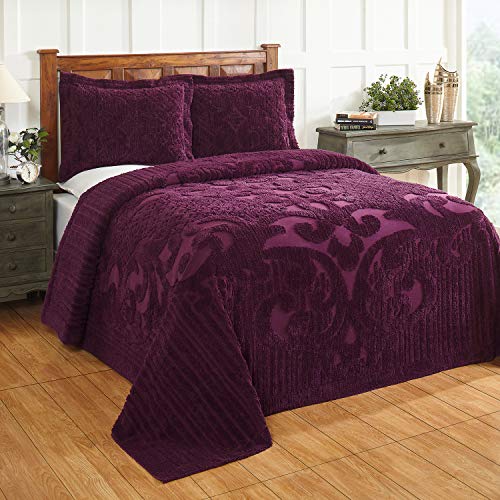 Better Trends Ashton Collection is Super Soft and Light Weight in Medallion Design 100 Pecent Cotton Tufted Unique Luxurious Machine Washable Tumble Dry, Twin Bedspread, Plum