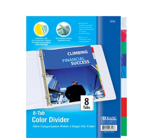 BAZIC 3-Ring Binder Dividers w/ 8-Insertable Color Tabs