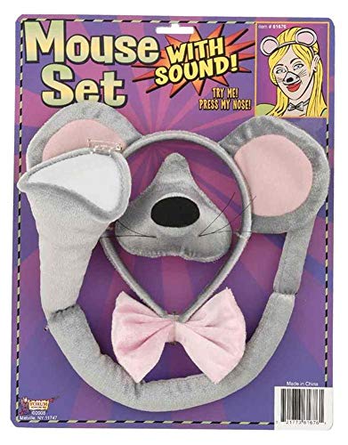 Forum Novelties Animal Costume Set Gray Mouse Ears Nose Tail with Sound Effects