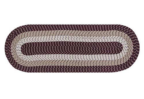 Better Trends Country Braid Collection is Durable and Stain Resistant Reversible Indoor Area Utility Rug 100% Polypropylene in Vibrant Colors, 24" x 108" Runner, Burgundy Stripe