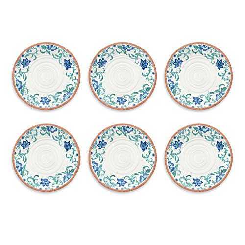 TarHong Rio Turquoise Floral Dinner Plate, 10.5", Melamine, Set of 6