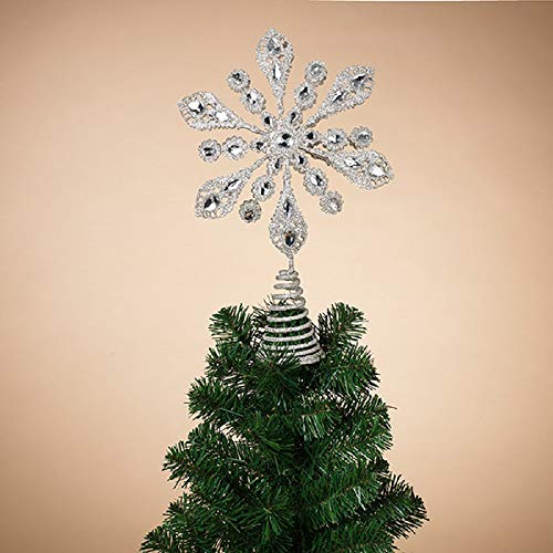 Gerson 2505510 Metal Jeweled Snowflake Tree Topper, 12.5-Inch Tall, Silver