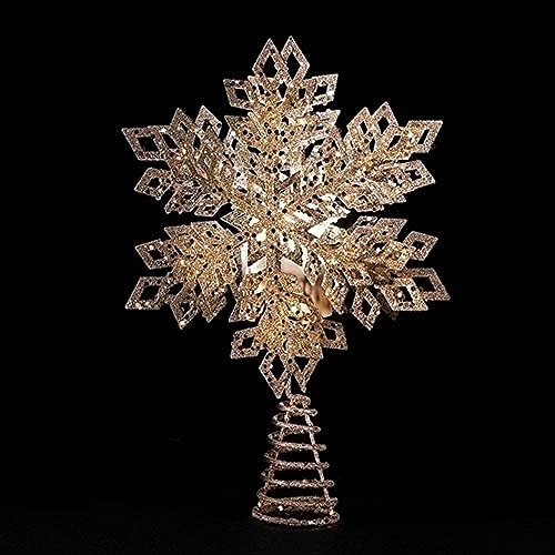 Roman 160250 LED Snowflake Treetop with Timer, Plug-in, White Light, 12-inch Height, Metal, Gold