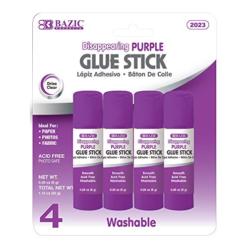 BAZIC 8g / 0.28 Oz. Small Washable Purple Glue Stick (4/Pack)