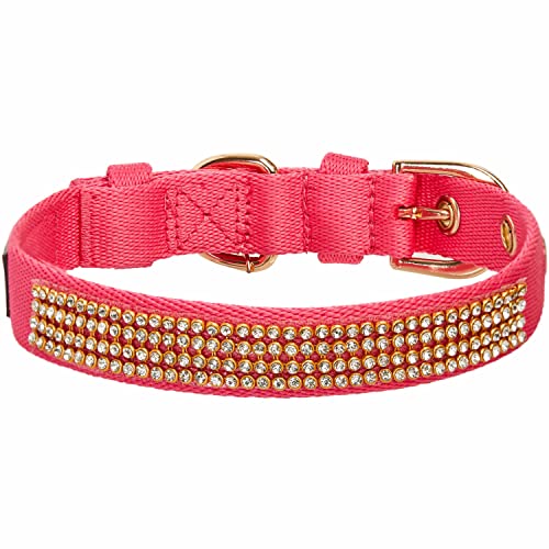 Blueberry Pet Sparkling Rhinestone Adjustable Dog Collar with Metal Buckle, French Pink, Neck 13-16.5", for Medium Breed