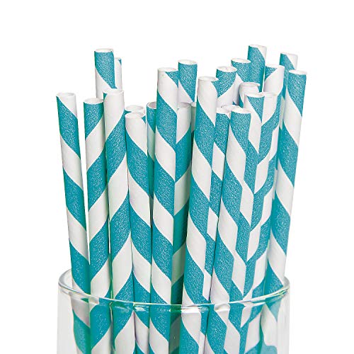 Fun Express Turquoise Paper Striped Straws (24 Pc)
