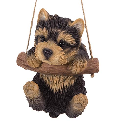 Pacific Trading Giftware Realistic Yorkie Puppy Hanging from Branch Rope Hanger Statue