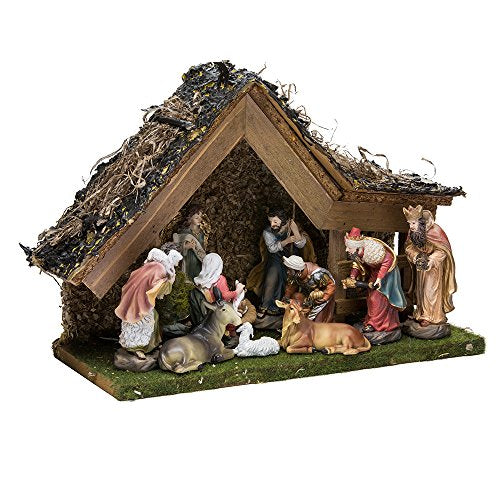 Kurt Adler 9-1/2-Inch Musical LED Nativity Set with Figures and Stable