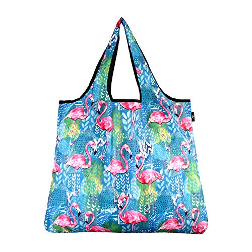 Yay Novelty YaYbag JUMBO Size, Fashionable Reusable Shopping Bags, Reusable Grocery Bags, Reusable Produce Bags, Washable Reusable Bags, Foldable Reusable Bags, 55 lbs Heavy Duty Polyester, Flamingo