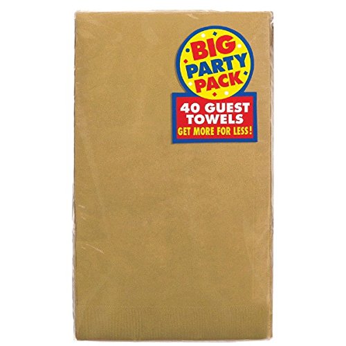 Amscan Big Party Pack Solid Guest Towels for Parties, Picnics and Everyday Use (40 Piece), 4 x 7", Gold