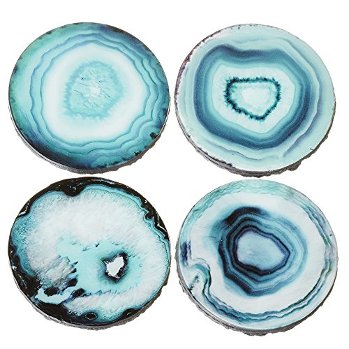 Ganz Set of 4 Midwest CBK Imitation Agate Stone Coasters (Blue)