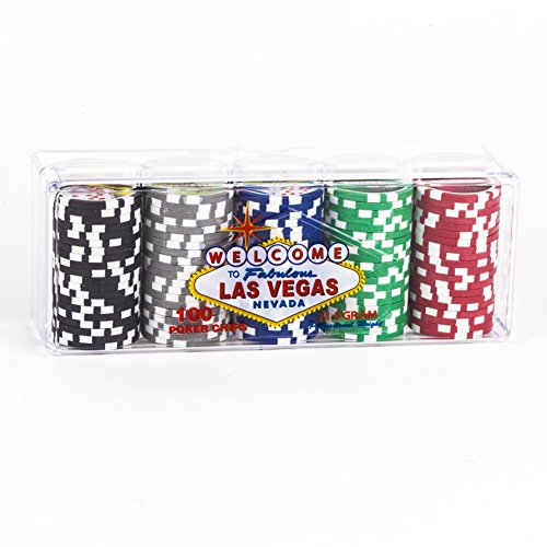 CHH 100 Piece "Las Vegas" Design Poker Chips in Clear Plastic Tray