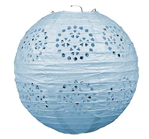 Beistle Lace Paper Lanterns 3 Piece Baby Shower Decorations, Birthday Party Supplies, 8", Light Blue