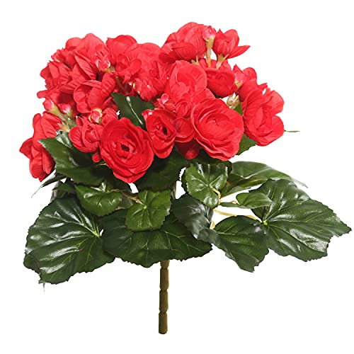 Vickerman Everyday Artificial Red Begonia Bush 9.5" Long - Premium Faux Floral Decor for Wedding or Everyday Arrangements - Maintenance Free Flowers