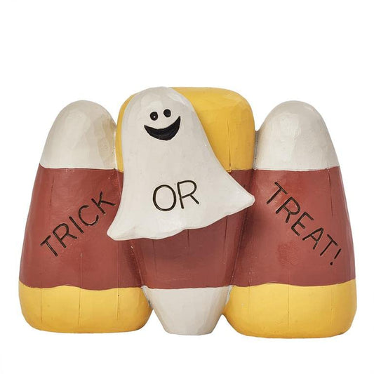 Blossom Bucket Ghost and Candy Corn Figurine, Trick Or Treat