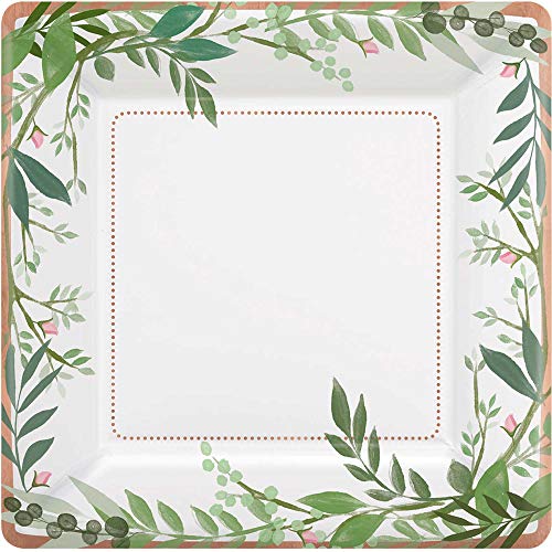 amscan Love And Leaves Square Metallic Paper Plates-8pc