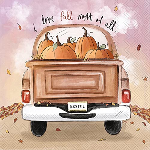 Boston International IHR 3-Ply Cocktail Beverage Paper Napkins, 5 x 5-Inches, I Love Fall Truck