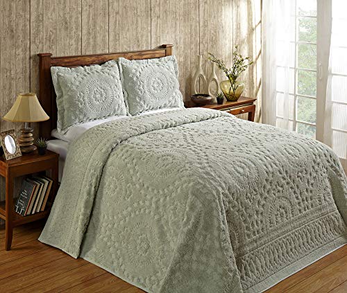 Better Trends Rio Collection is Super Soft and Light Weight in Floral Design 100 Percent Cotton Tufted Unique Luxurious Machine Washable Tumble Dry, King Bedspread, Sage