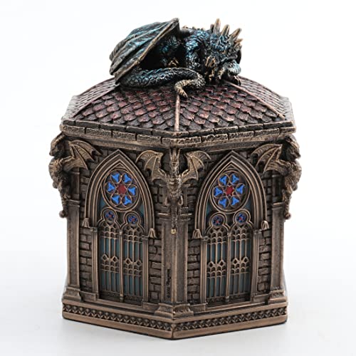 Veronese Design 4 7/8 Inch Resting Cathedral Dragon Hexagon Trinket Box Cold Cast Resin Bronze Finish