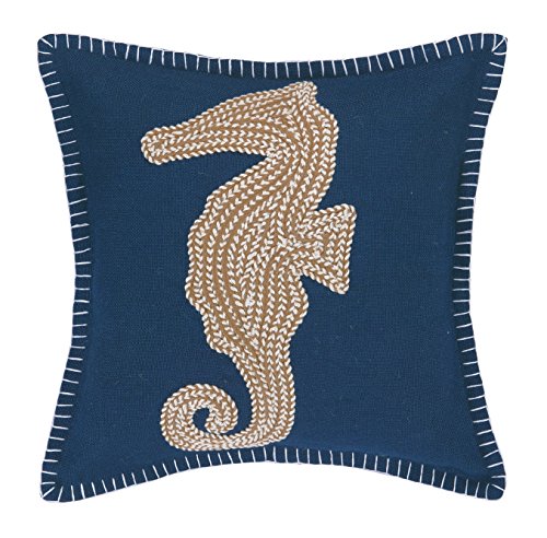 Peking Handicraft Seahorse Burlap Pillow, Blue