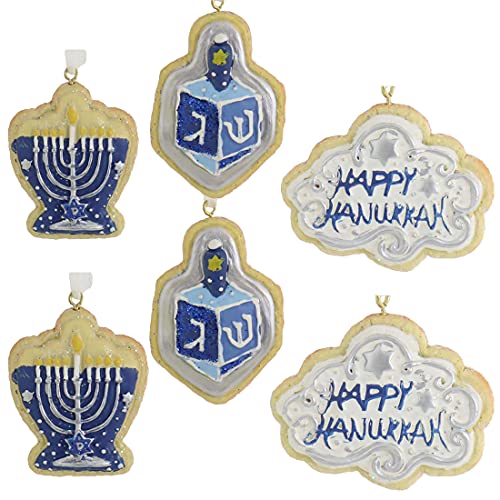 Kurt Adler Happy Hanukkah Soft Blue 2 inch Resin Decorative Hanging Ornament Boxed Set of 6