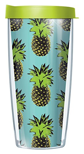 Freeheart Pop Art Pineapple Teal Wrap Traveler 16 Oz Tumbler Mug with Lid