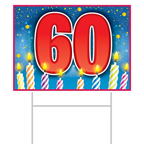 Beistle Plastic 60th Birthday Yard Sign With Stake Outdoor Lawn Decoration, 11.5" x 15.5", Multicolored