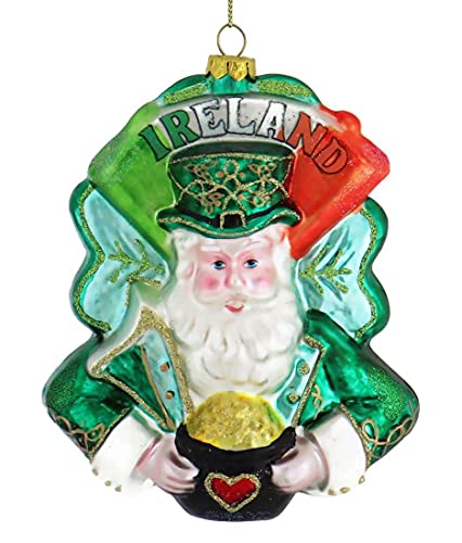 Kurt Adler TD1706 Ireland International Santa Hanging Ornament, 6-inch High, Glass