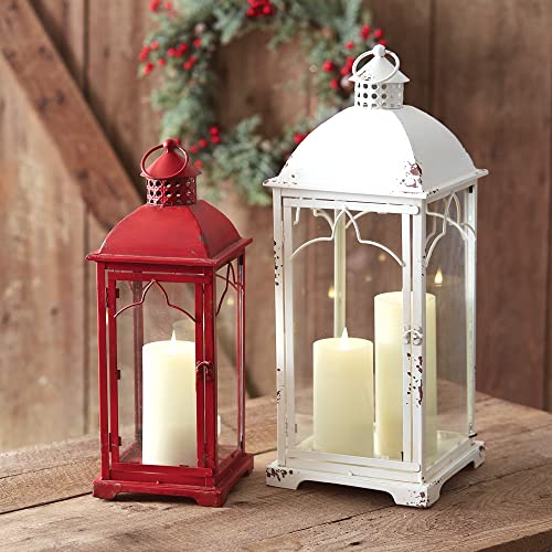 CTW Colonial Tin Works Lanterns, Red and White, Set of 2